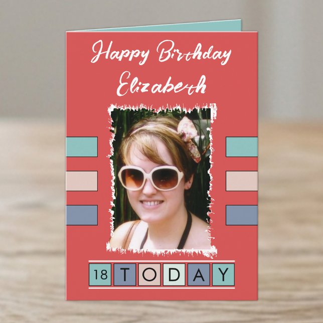 18 today add photo age name red birthday card (Creator Uploaded)