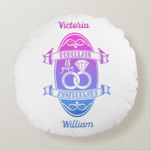 18 traditional Porcelain 18th wedding anniversary Round Cushion