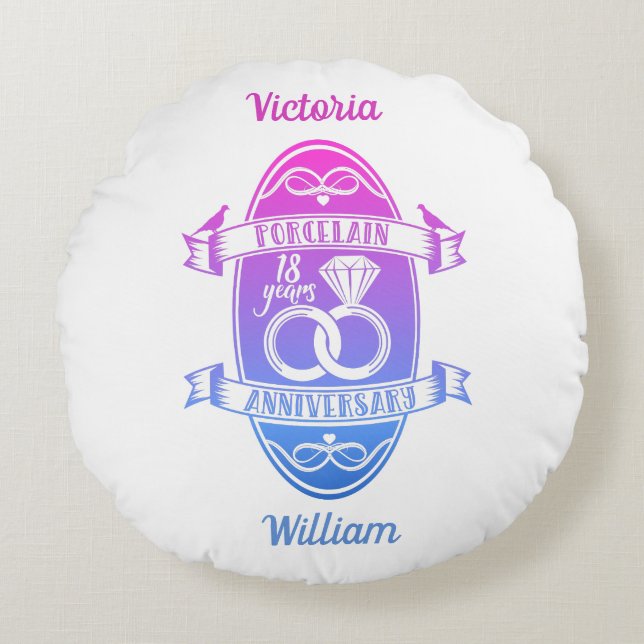 18 traditional Porcelain 18th wedding anniversary Round Cushion (Front)