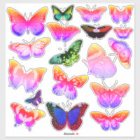 18 Vintage Art Butterflies, Rainbow, Purple, Green