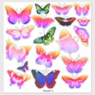 18 Vintage Art Butterflies, Rainbow, Purple, Green