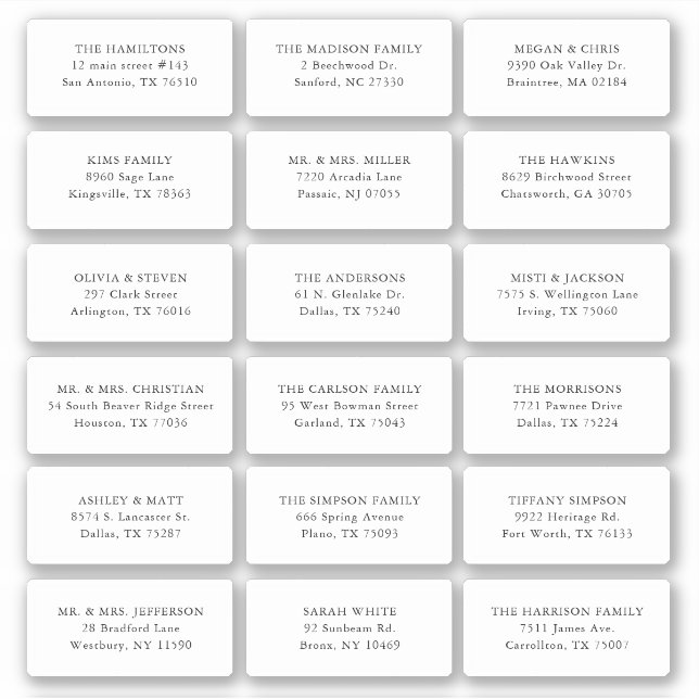 18 Wedding Guest Recipient Name Address Shipping  (Front)