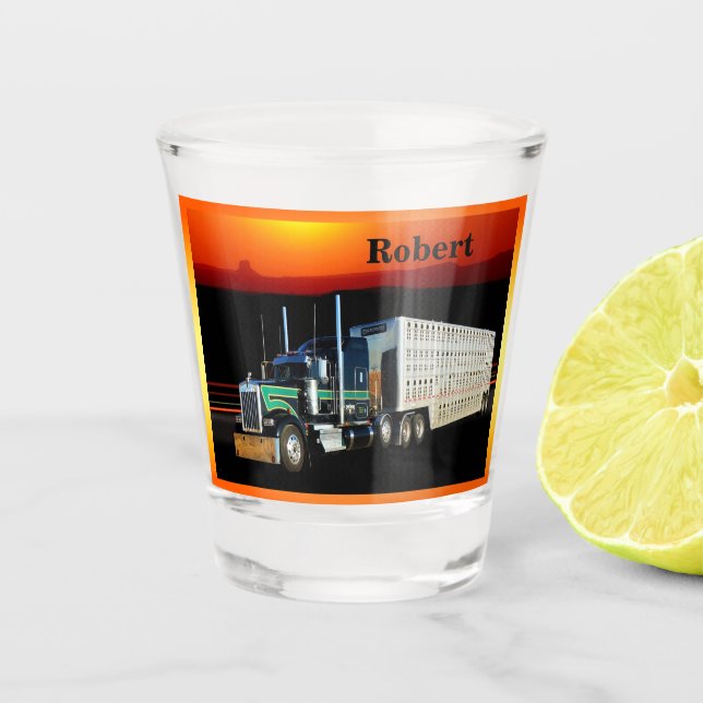 18 Wheeler Cattle Truck in Sunset Personalised Shot Glass (Front)