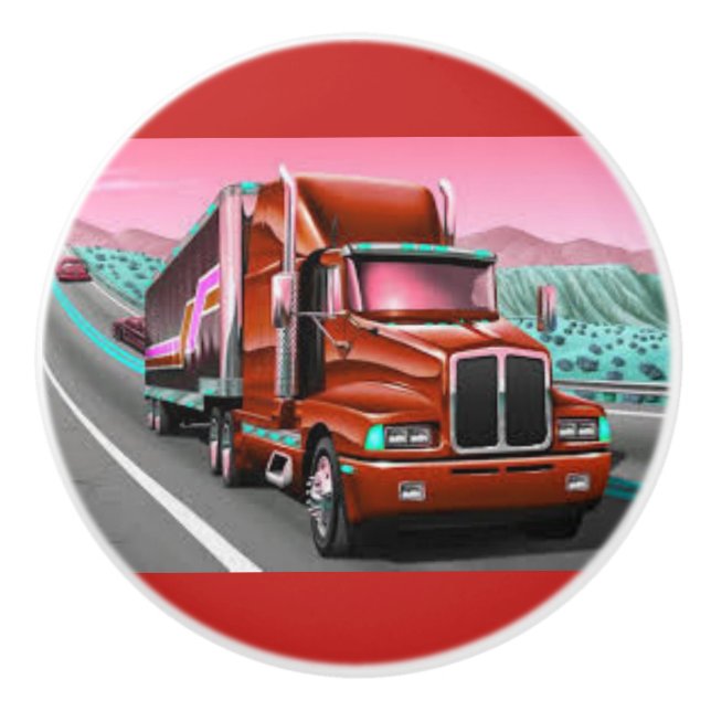 18 Wheeler Freight Truck on a Ceramic Door Knob (Front)
