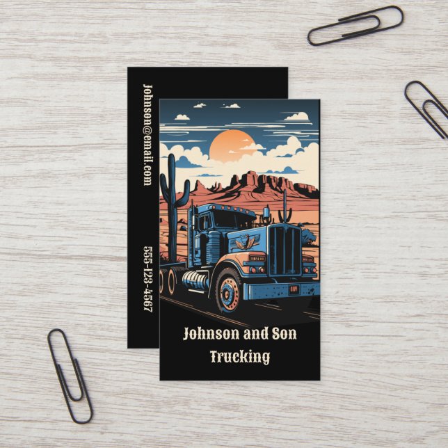 18 Wheeler Simi Tractor Trailer Truck Business Card (Front/Back In Situ)