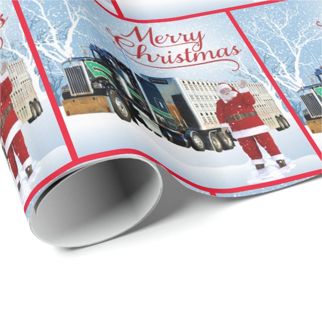 18 Wheeler Truck And Cattle Trailer Christmas Wrapping Paper (Roll Corner)