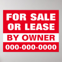 18" x 24" For Sale or Lease Paper Poster