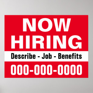 18" x 24" Now Hiring and Description Paper Poster