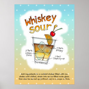 18" x 24" POSTER, WHISKEY SOUR RECIPE COCKTAIL ART Poster
