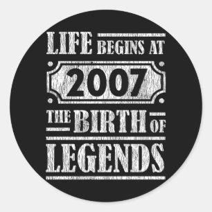 18 Year Old 2007 Birth Legend 18th Birthday Gift Classic Round Sticker