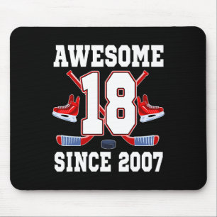 18 Year Old Birthday Ice Hockey Theme Awesome Sinc Mouse Mat