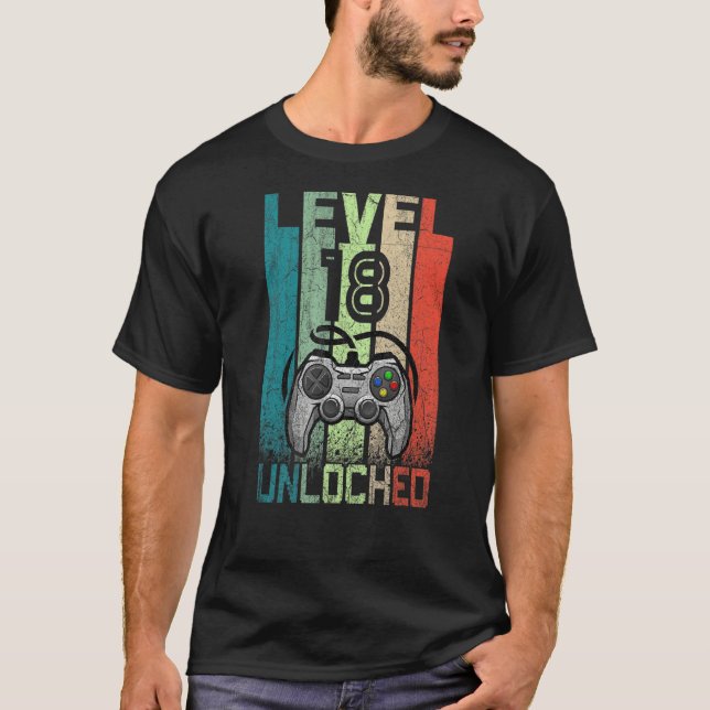 18 Year Old  Level 18 Unlocked 18th Birthday Boy G T-Shirt (Front)