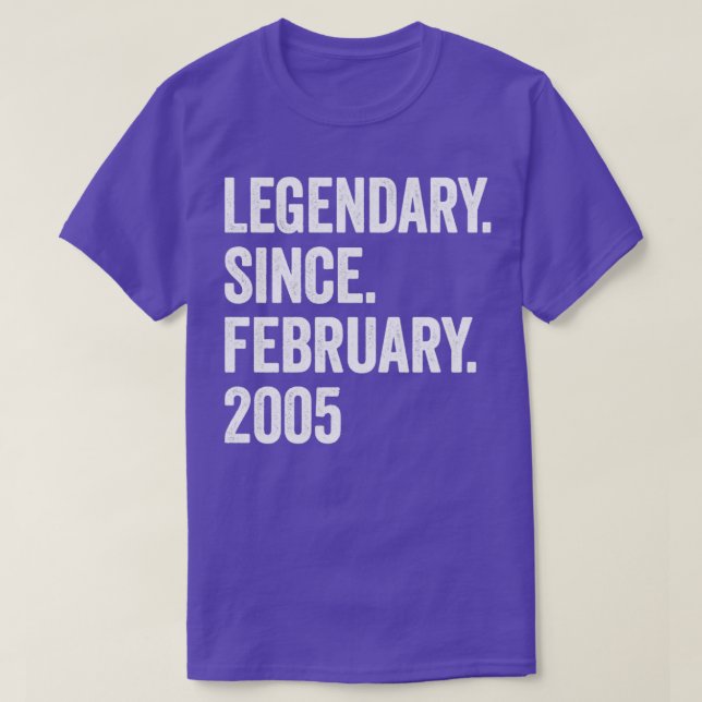 18 Years Legendary Since February 2005 18th Birthd T-Shirt (Design Front)