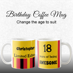 18 years of being awesome name yellow red coffee mug