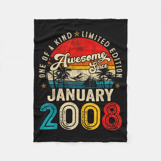 18 Years Old Awesome Since January 2008 18th Birth Fleece Blanket (Front)