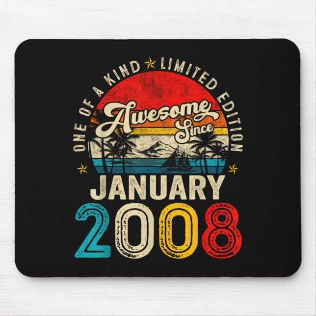 18 Years Old Awesome Since January 2008 18th Birth Mouse Mat (Front)