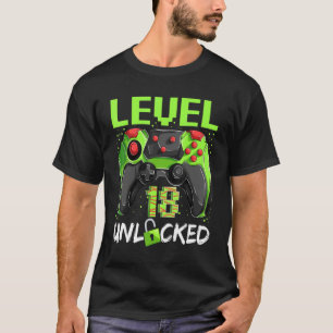18 Years Old Gamer Man Birthday Level 18 Unlocked T-Shirt