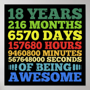 18 Years Old Vintage Retro 18th Birthday 216 Month Poster