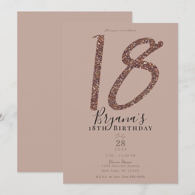 18th 18 Birthday Party Pink Blush Rose Glitter   Invitation (Front/Back)