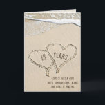 18th Anniversary Beach Hearts Card<br><div class="desc">Pair of hearts in beach sand with white frothy ocean surf for 18th wedding anniversary.
Anniversary years can be edited.
Text can be changed or deleted.</div>
