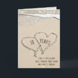 18th Anniversary Beach Hearts Card<br><div class="desc">Pair of hearts in beach sand with white frothy ocean surf for 18th wedding anniversary.
Anniversary years can be edited.
Text can be changed or deleted.</div>