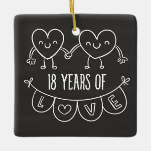 18th Anniversary Gift Chalk Hearts Ceramic Tree Decoration
