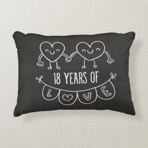 18th Anniversary Gift Chalk Hearts Decorative Cushion