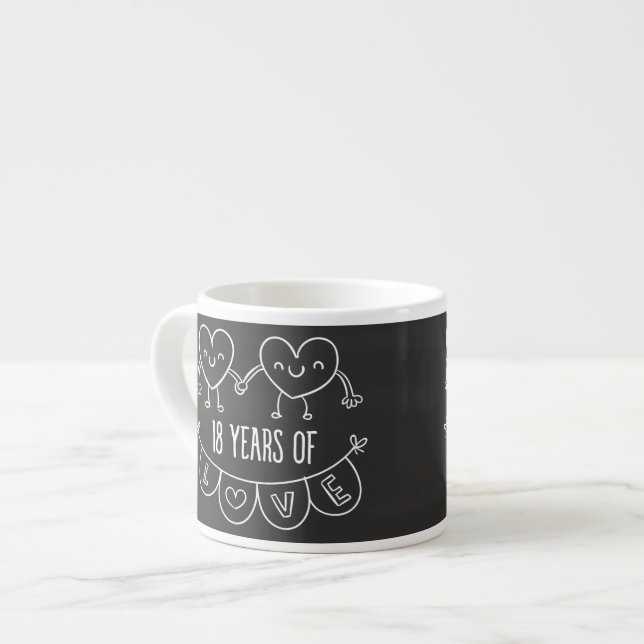 18th Anniversary Gift Chalk Hearts Espresso Cup (Front Left)