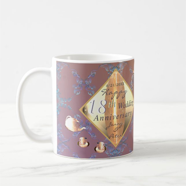 18th Anniversary Porcelain Cat's Eye Lavender Coffee Mug (Left)