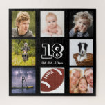 18th birthday 18 photo collage boy black jigsaw puzzle<br><div class="desc">A gift for a boy's 18th birthday,  celebrating his life with a collage of 8 of your photos.  Templates for age 18 and a date.  Date of birth or the date of the anniversary.  White coloured letters.  Black background.</div>