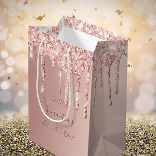 18th birthday 18 rose gold glitter drips medium gift bag