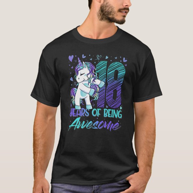 18th Birthday  18 Year Old Girl Flossing Unicorn P T-Shirt (Front)
