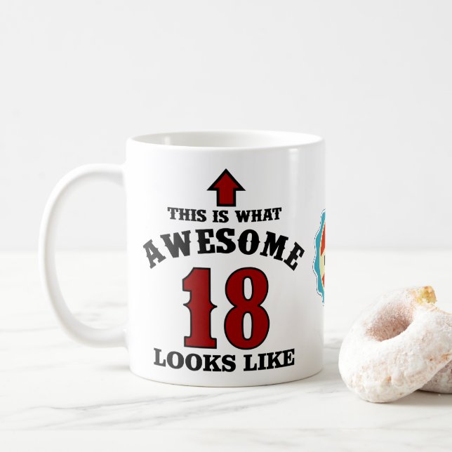 18th Birthday 18 Year Old Personalised Red Awesome Coffee Mug (With Donut)