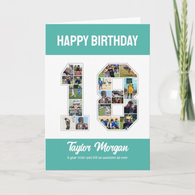18th Birthday Anniversary Number 18 Photo Collage Card (Front)