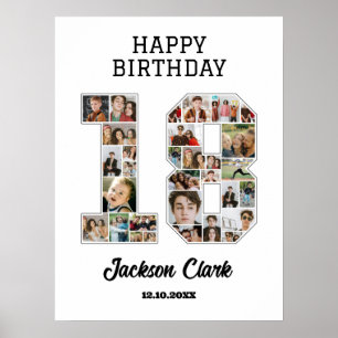 18th Birthday Anniversary Number 18 Photo Collage Poster