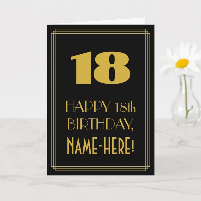 18th Birthday – Art Deco Inspired Look "18" & Name Card (Small Plant)
