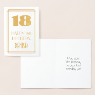 18th Birthday: Art Deco Inspired Look "18" & Name Foil Card