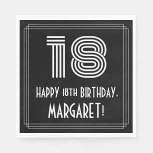 18th Birthday: Art Deco Inspired Look "18" + Name Napkin