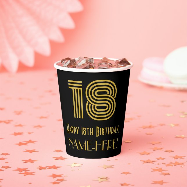 18th Birthday: Art Deco Inspired Look “18” & Name Paper Cups (Insitu)