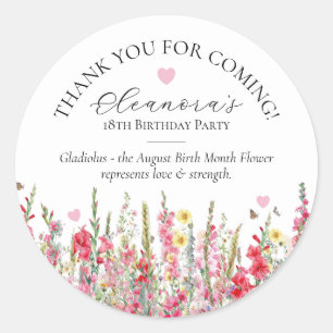 18th Birthday August Birth Flower Custom Favor Classic Round Sticker