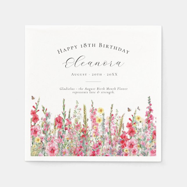 18th Birthday August Birth Flower Custom Napkin (Front)