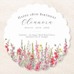 18th Birthday August Birth Flower Custom Paper Coaster
