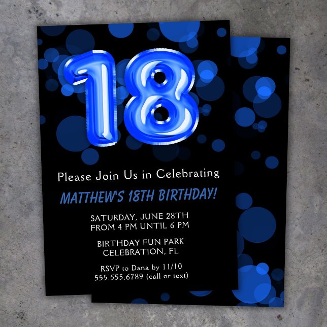 18th Birthday Balloons Kids Blue Boy Party Invitation (Creator Uploaded)