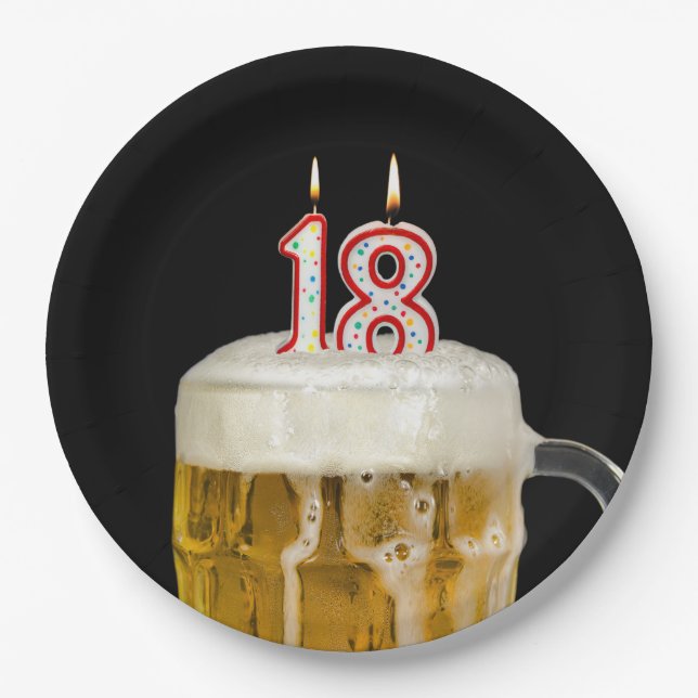 18th Birthday Beer on black Paper Plate (Front)