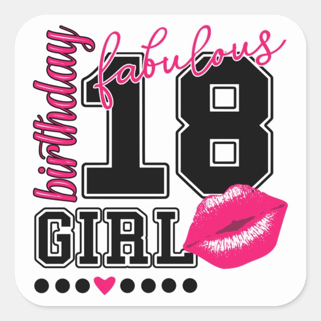 18th birthday birthday girl sticker pink kiss (Front)