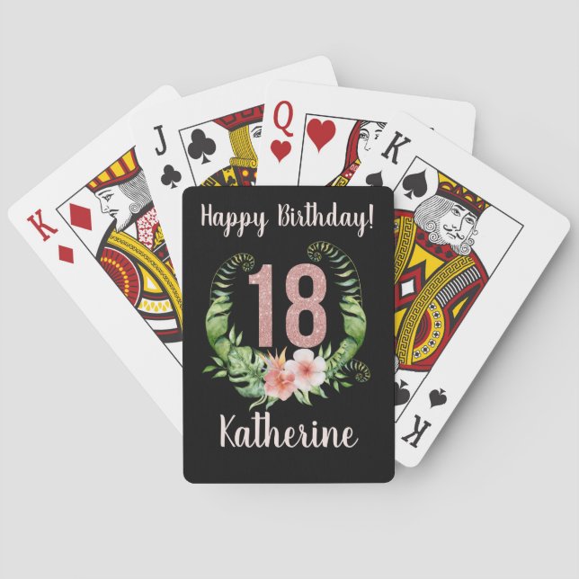 18th birthday black floral playing cards (Back)