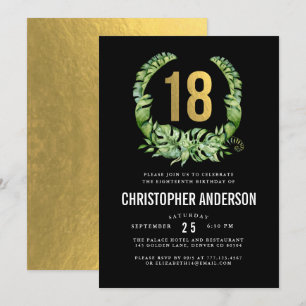 18th birthday black gold boys invitation