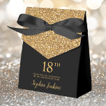 18th Birthday Black Gold Glitter Thank You Favour Box<br><div class="desc">This fabulous modern 18th Birthday Black Gold Glitter Thank You favour box with sparkling gold glitter, the birthday girl's name in a trendy script font, and tied with an elegant black bow would be perfect for your event. It would be great for a candy station, on a thank you gift...</div>