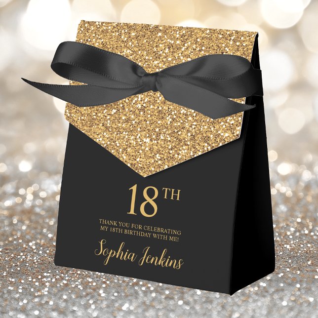 18th Birthday Black Gold Glitter Thank You Favour Box (Creator Uploaded)