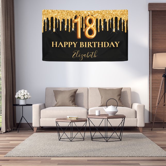 18th birthday black gold glitter welcome banner (Creator Uploaded)